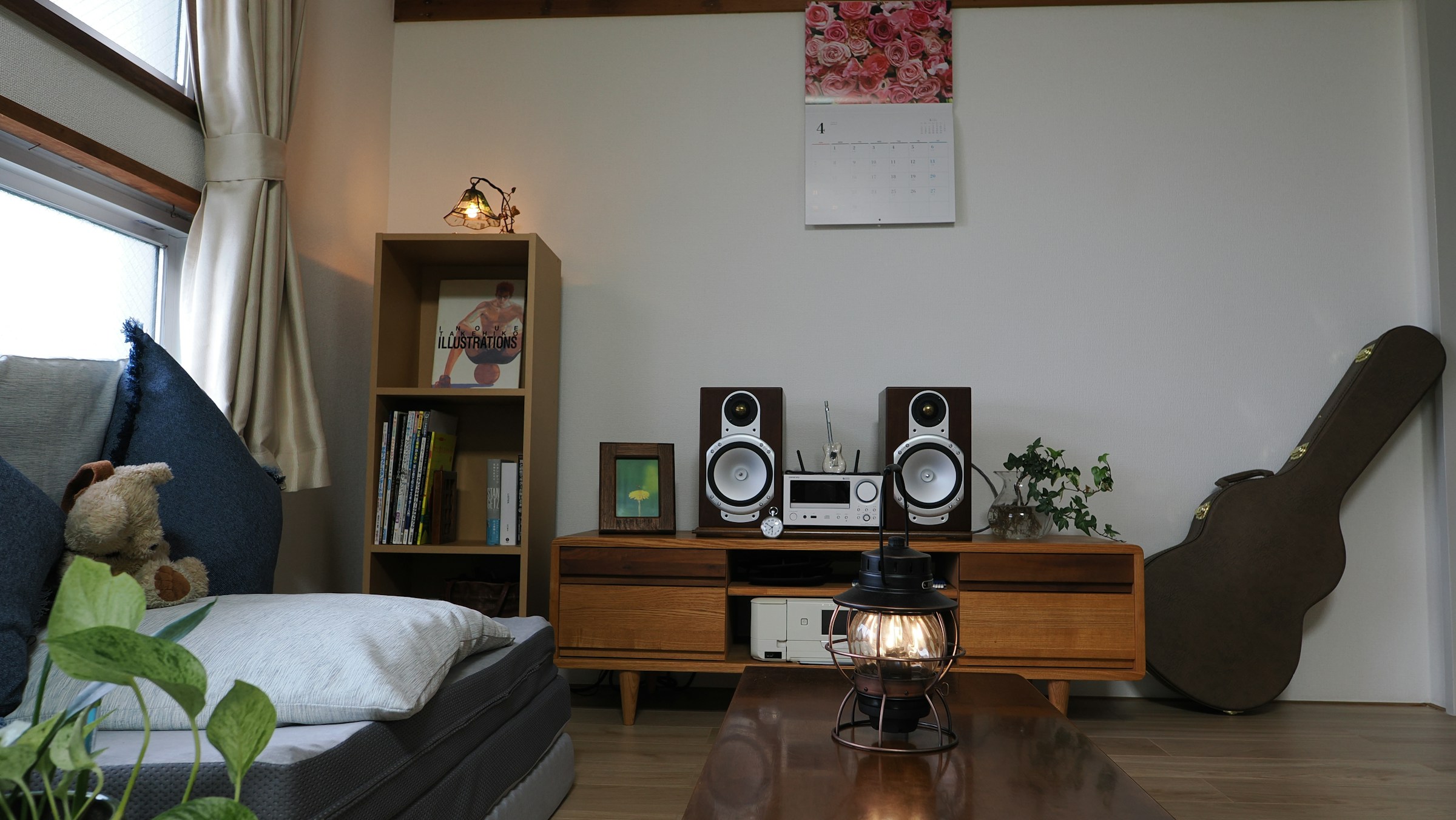 a living room showing home speaker setup by an acoustic consultant